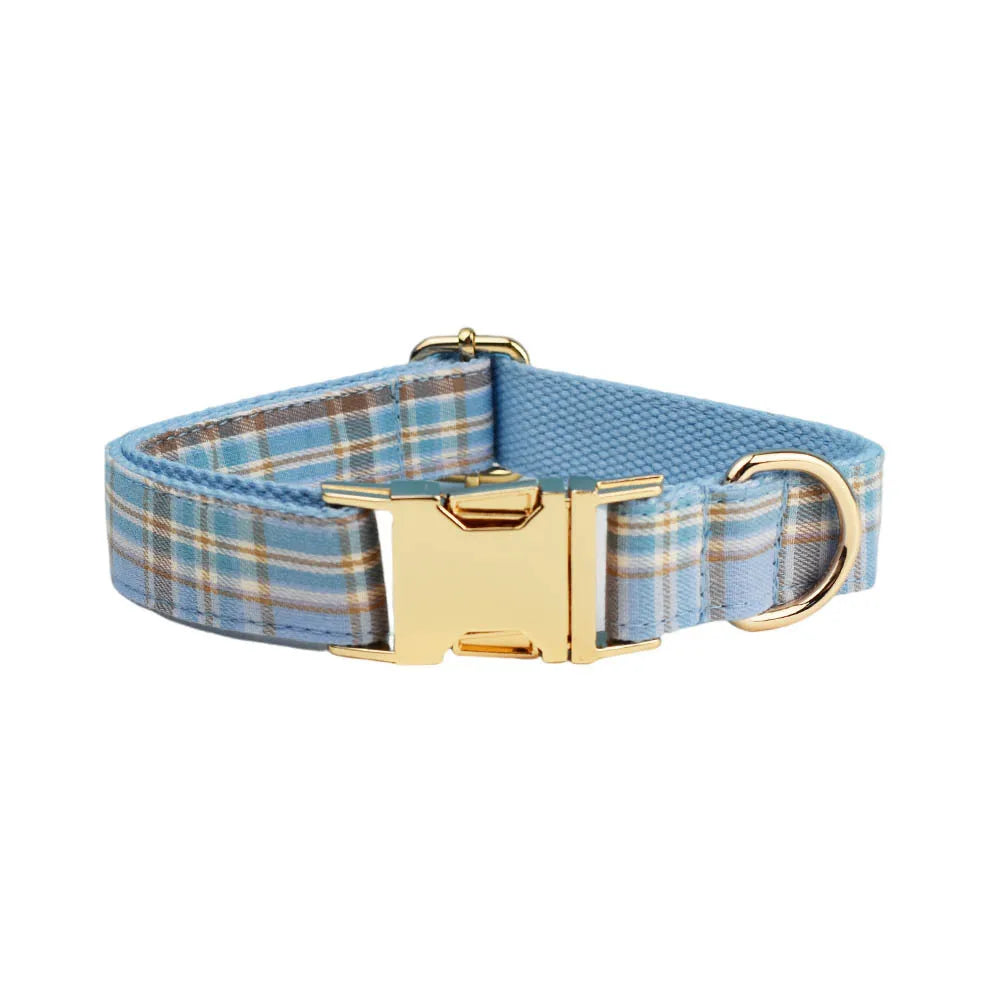 Multi Plaid Personalized Dog Bowtie Collar, Leash Set And Harness Set - Engravable Best Gift For Dog Lover
