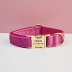 Rose Red Velvet Dog Collar Leash and Harness Set