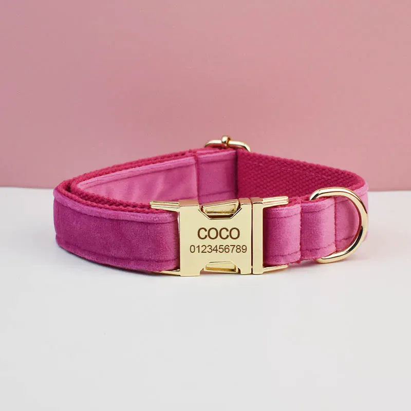 Rose Red Velvet Dog Collar Leash and Harness Set