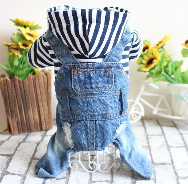 Denim Dog Jumpsuit – Classic Blue Jean Hoodie for Small & Medium Dogs