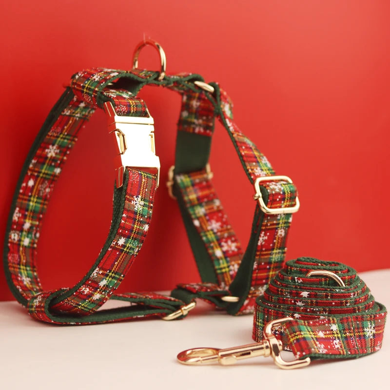 Christmas Personalized Dog Collar, Leash & Harness Set