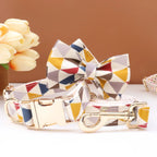 Personalized Print Floral Dog Collar Bowtie Leash Set