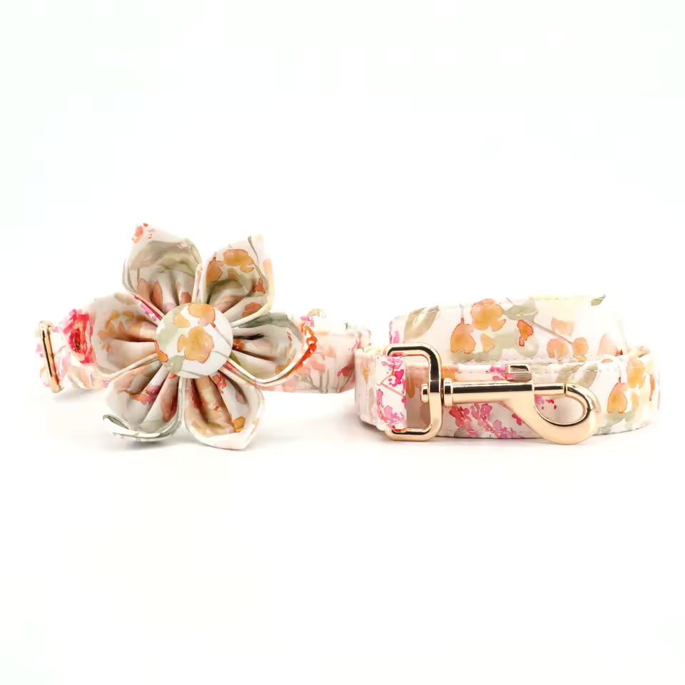 Vintage Bloom Floral Dog Collar and Leash Set