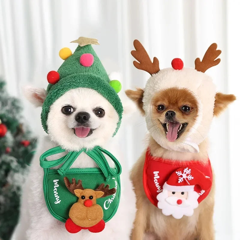 Christmas Pet Hat & Bandana Set – Cute Holiday Costume for Small Dogs & Cats