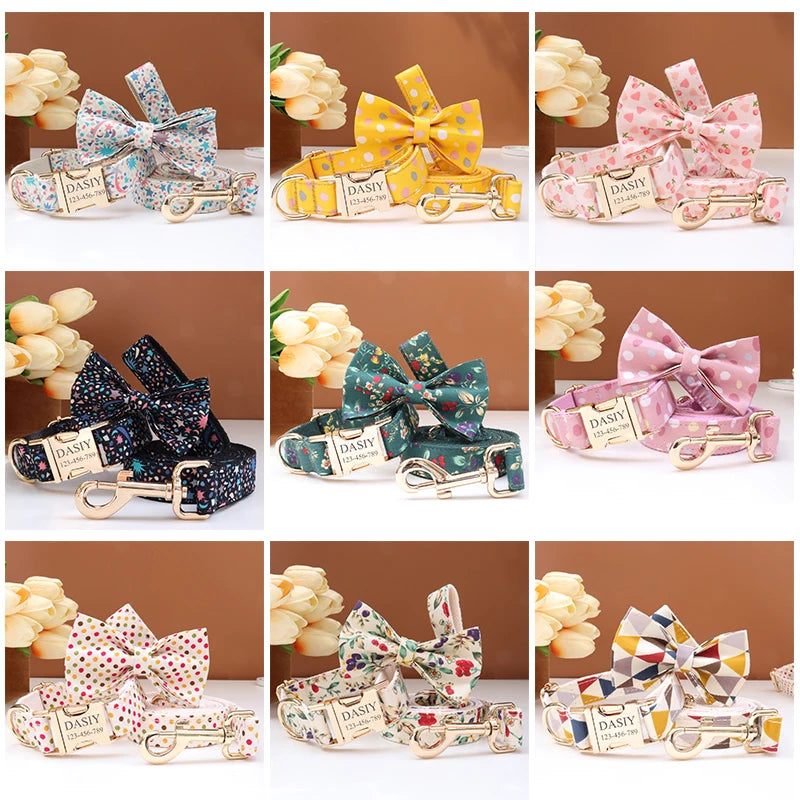 Personalized Dog Collar Bowtie Leash Set