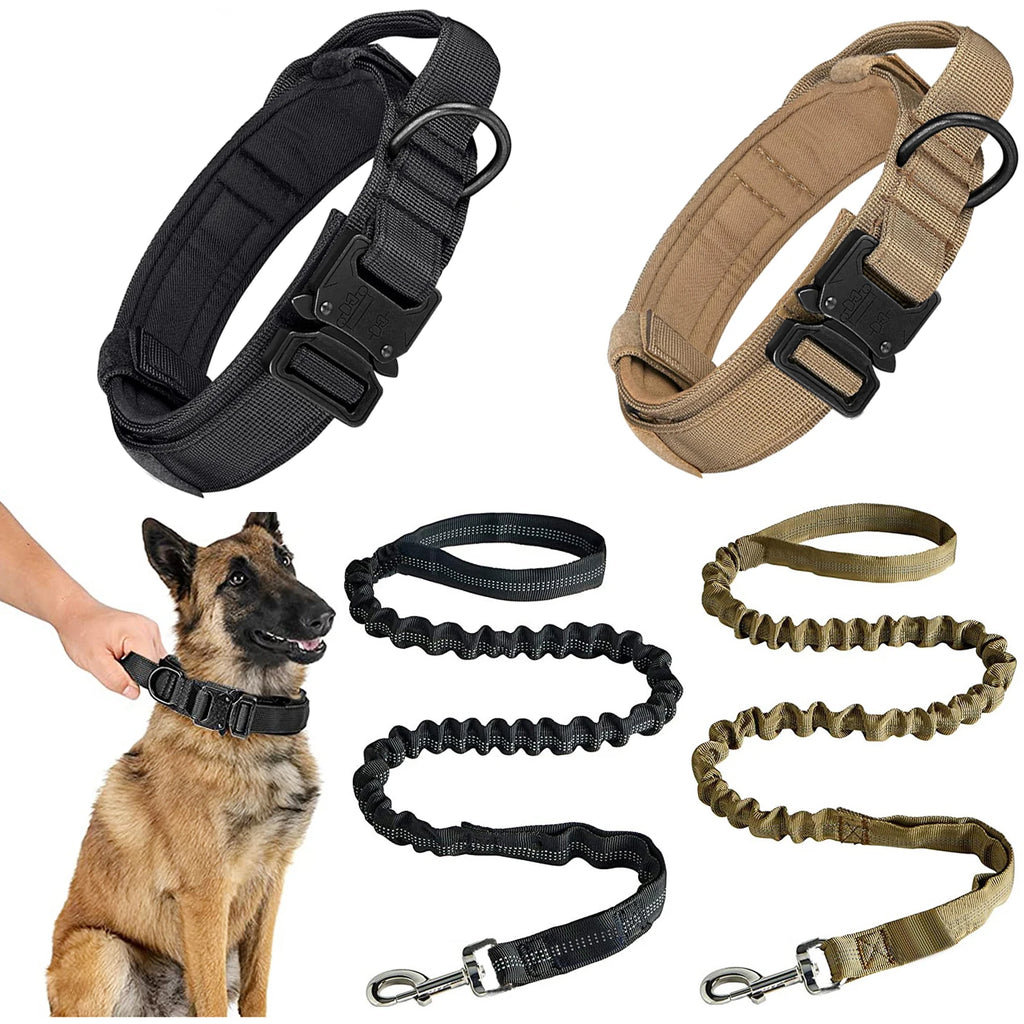 Heavy-Duty Tactical Dog Collar & Leash Set – Adjustable Military-Grade Design for All Dogs