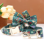 Personalized Print Floral Dog Collar Bowtie Leash Set