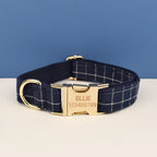 Grid Dark Blue Personalized Dog Collar, Leash & Harness Set