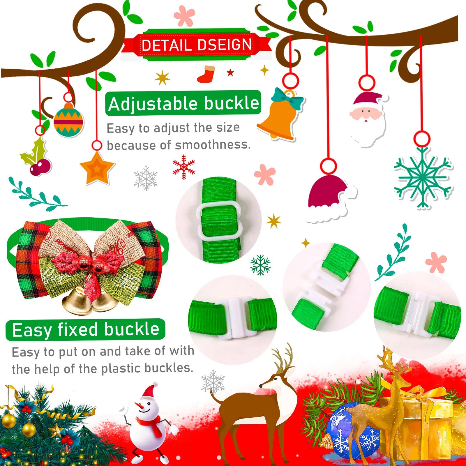 Christmas Dog Collar with Bell & Tie – Festive Adjustable Collar for Dogs & Cats