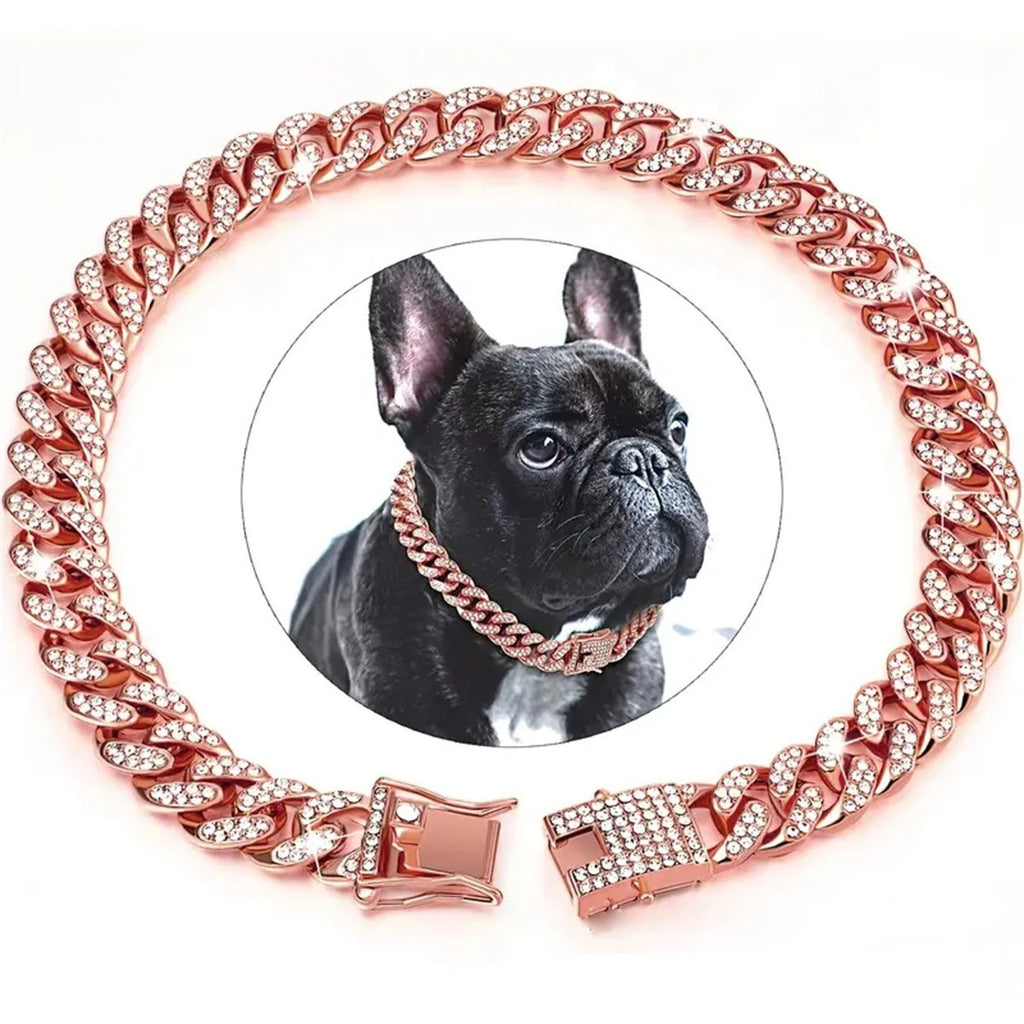 Diamond Cuban Chain Pet Collar – Luxury Gold, Silver & Rose Gold Necklace for Dogs & Cats