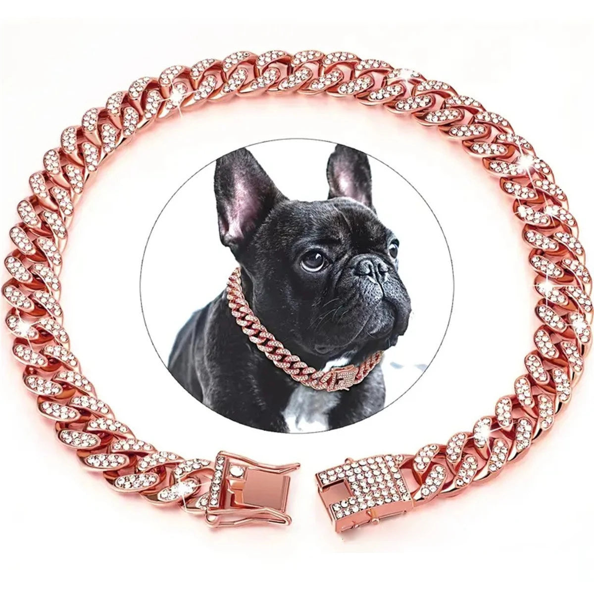 Diamond Cuban Chain Pet Collar – Luxury Gold, Silver & Rose Gold Necklace for Dogs & Cats