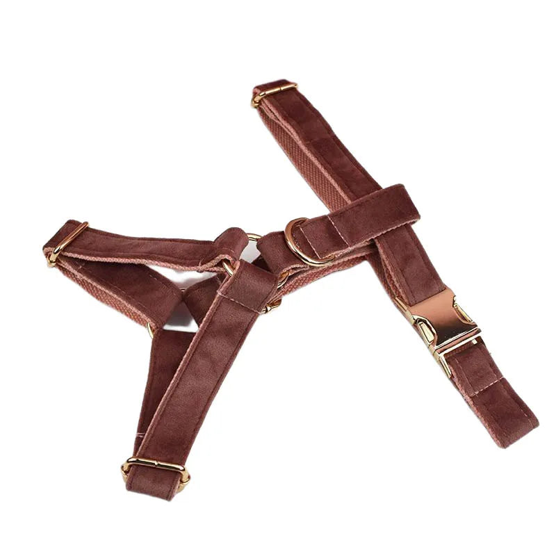 Pink Velvet Personalized Dog Collar, Leash & Harness Set