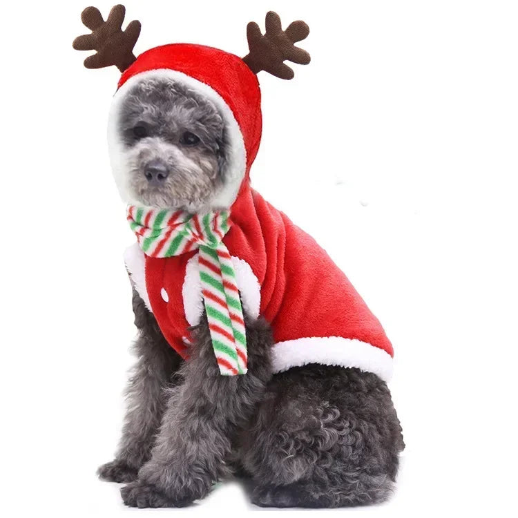 Christmas Dog Hoodie – Warm Winter Pet Costume with Santa & Elk Design
