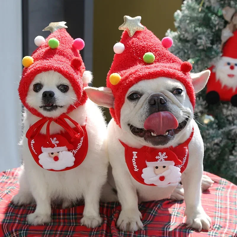 Christmas Pet Hat & Bandana Set – Cute Holiday Costume for Small Dogs & Cats