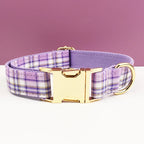 Multi Plaid Personalized Dog Bowtie Collar, Leash Set And Harness Set - Engravable Best Gift For Dog Lover