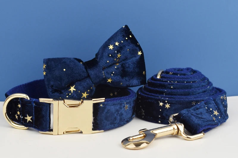 Dark Blue Personalized Dog Collar, Leash & Harness Set
