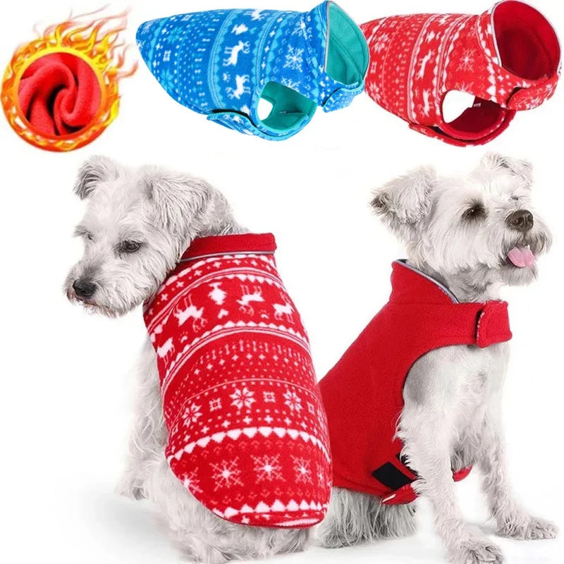 Reversible Christmas Dog Jacket – Double-Layer Fleece Winter Coat for Small, Medium & Large Dogs