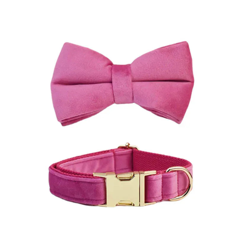 Rose Red Velvet Dog Collar Leash and Harness Set