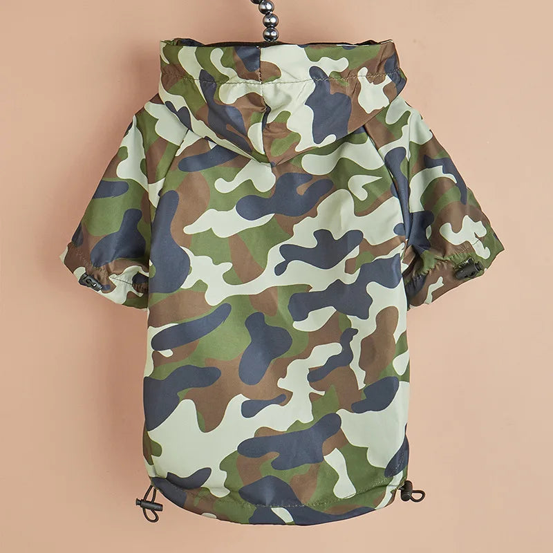 Reflective Large Dog Raincoat – Waterproof Camouflage Hooded Jumpsuit for Outdoor Protection