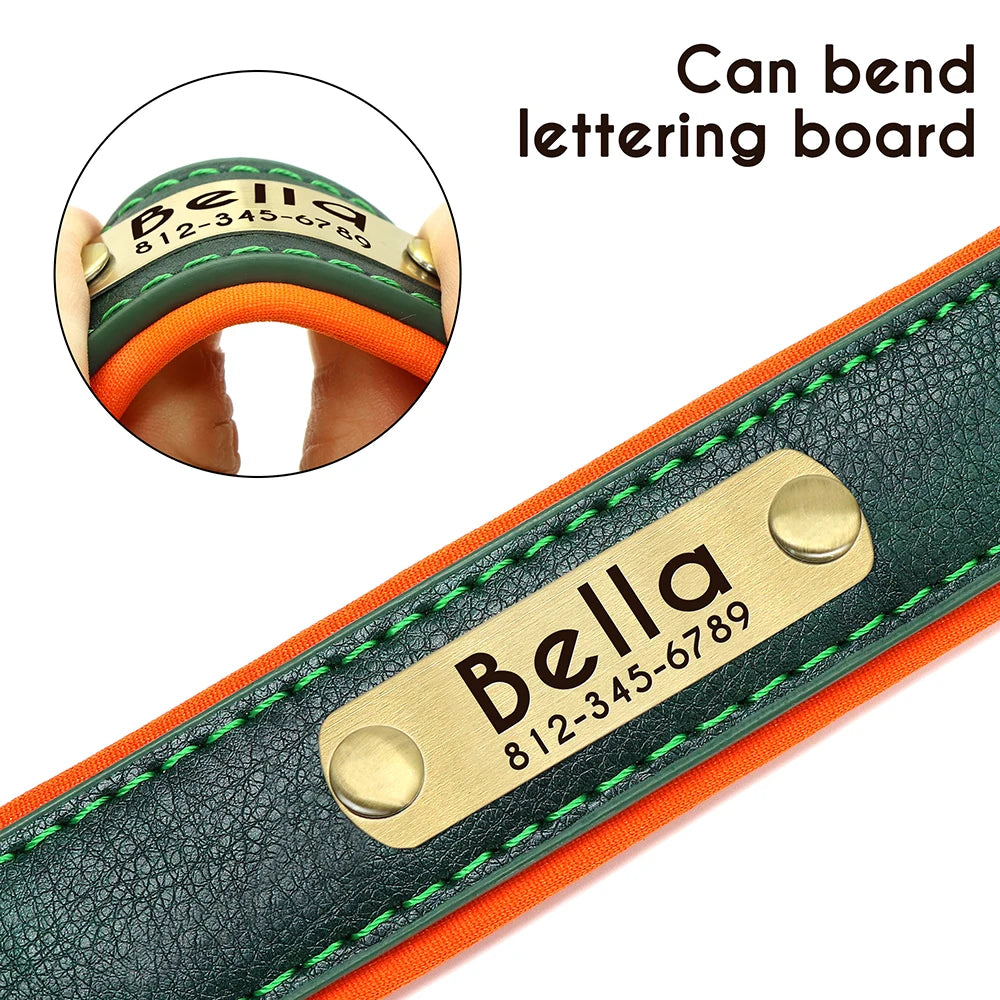 Personalized PU Leather Dog Collar – Soft Padded & Adjustable Custom ID Collar