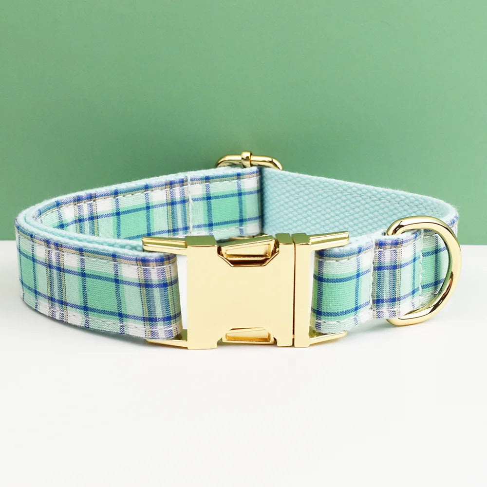 Multi Plaid Personalized Dog Bowtie Collar, Leash Set And Harness Set - Engravable Best Gift For Dog Lover