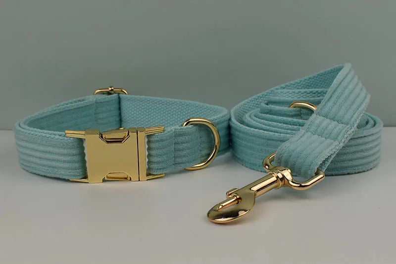 Lake Green Corduroy Personalized Dog Collar, Leash & Harness Set