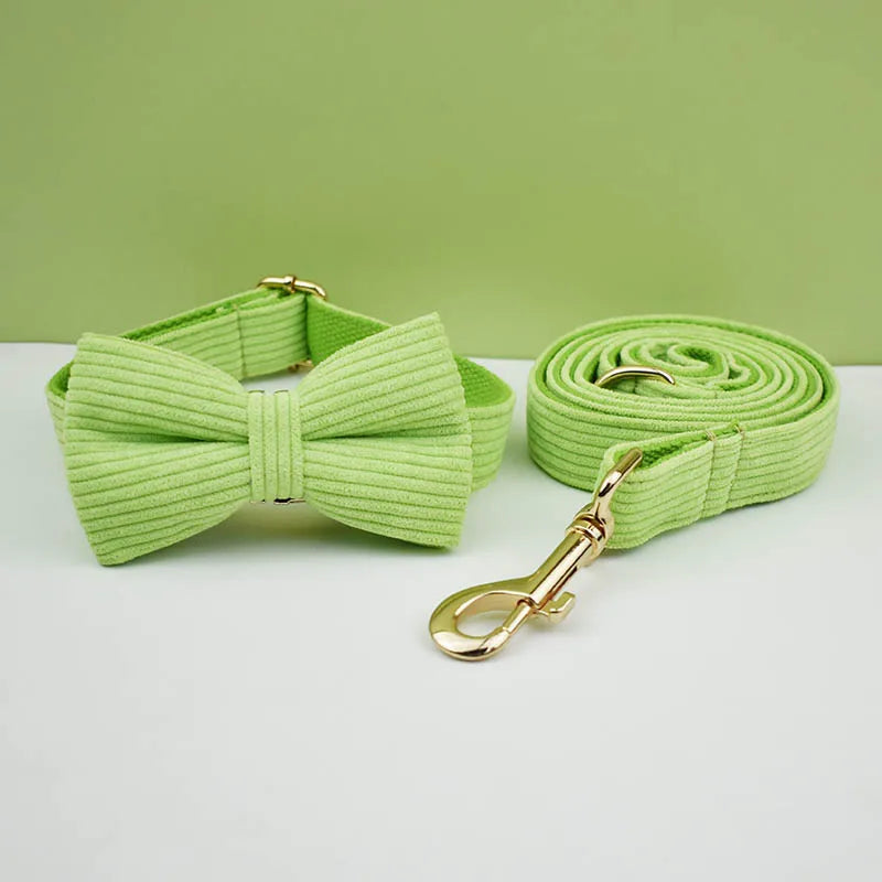 Apple Fruit Green Corduroy Personalized Dog Collar, Leash & Harness Set