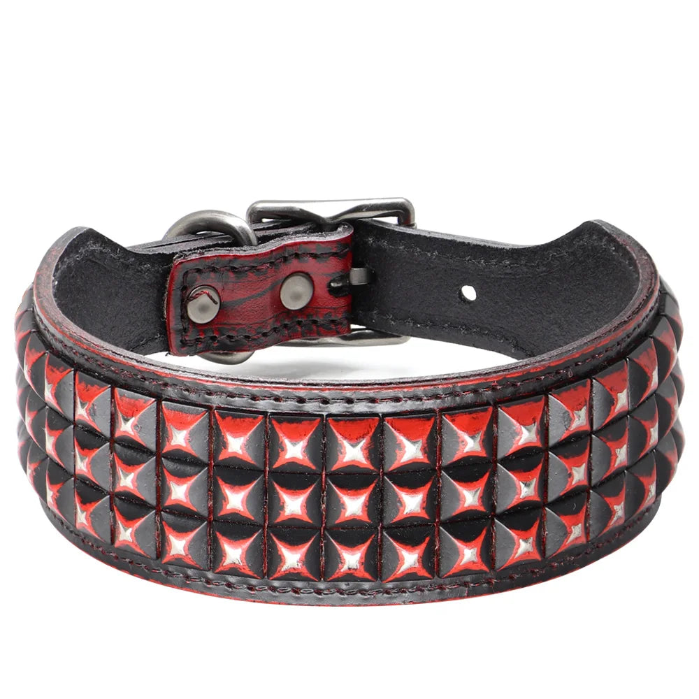 Genuine Leather Dog Collar – 2-Inch Wide Luxury Spike & Diamond Design for Medium & Large Dogs