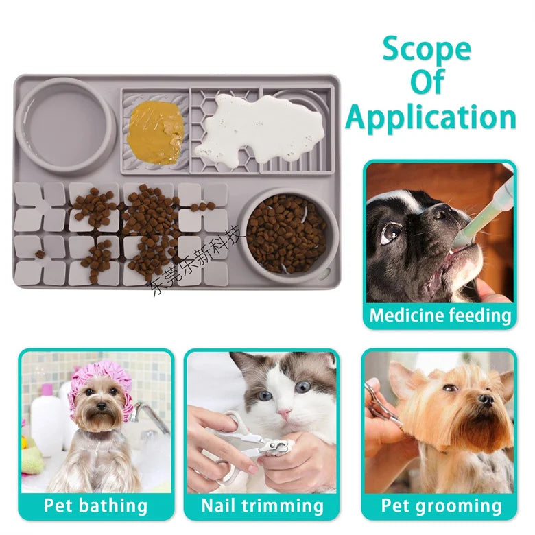 Silicone Dual Slow Feeder Bowl – Anti-Slip Suction Cup Pet Feeding Mat