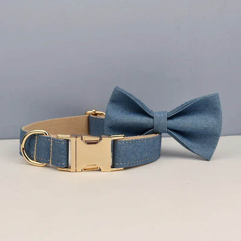 D&D Paws Bowtie Collar / XS Blue Denim Set