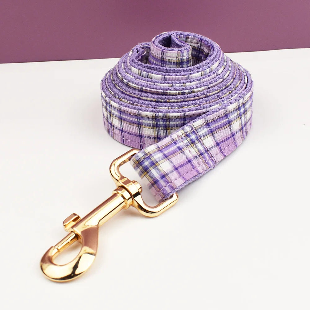 Multi Plaid Personalized Dog Bowtie Collar, Leash Set And Harness Set - Engravable Best Gift For Dog Lover