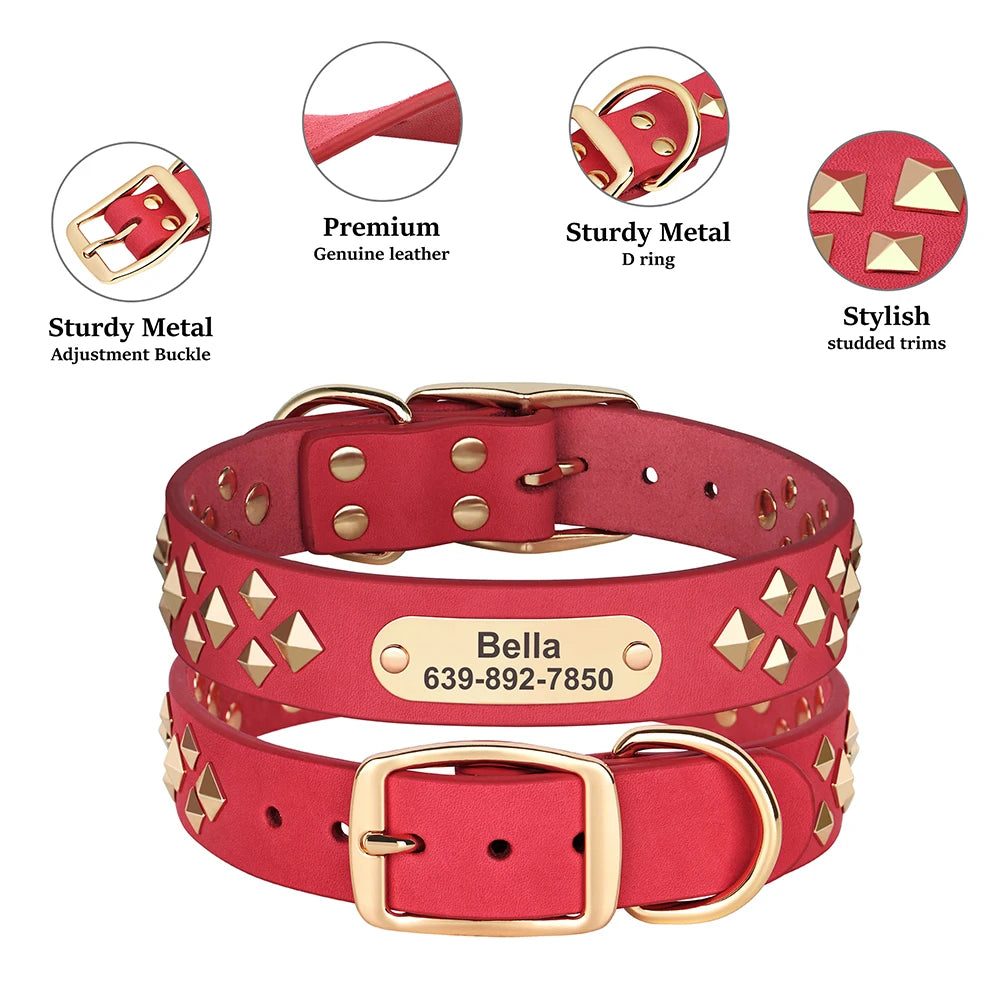 Genuine Leather Dog Collar – Personalized Spiked Studded Design for Small, Medium & Large Dogs