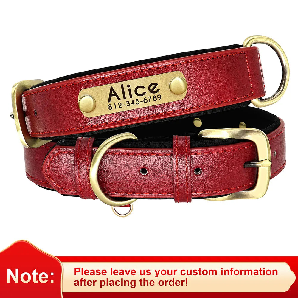 Personalized PU Leather Dog Collar – Soft Padded & Adjustable Custom ID Collar