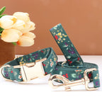 Personalized Print Floral Dog Collar Bowtie Leash Set