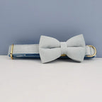 Light Blue Velve Personalized Dog Collar, Leash & Harness Set