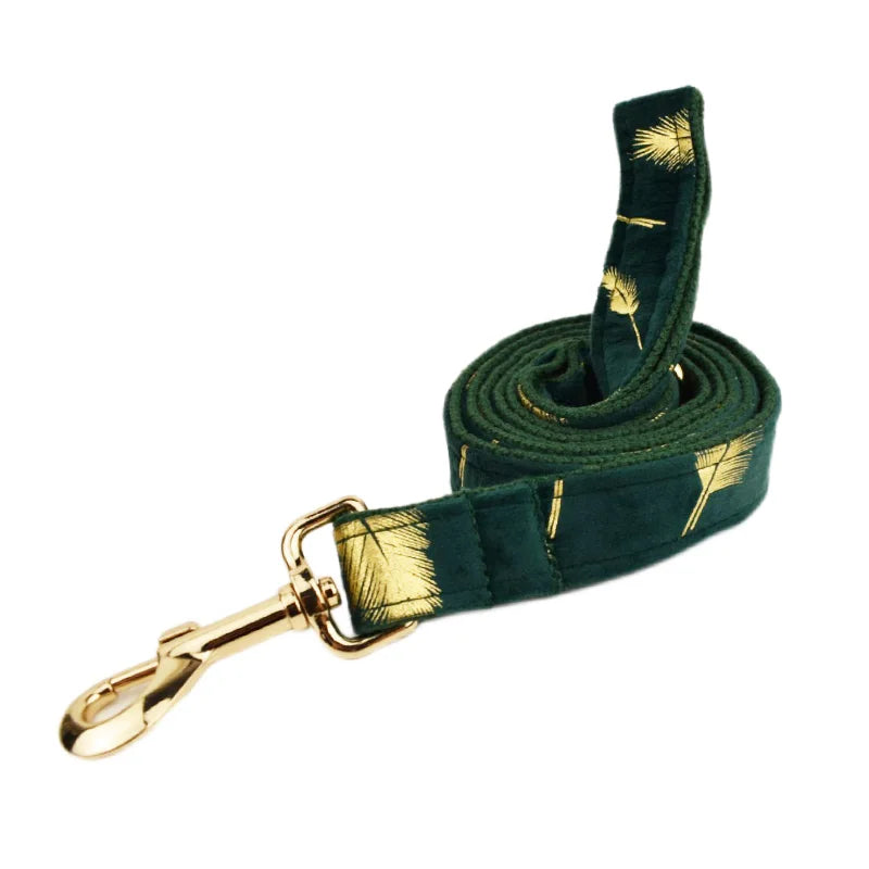 Green feather velvet  Personalized Dog Collar, Leash & Harness Set