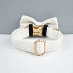 White Corduroy Personalized Dog Collar, Leash & Harness Set