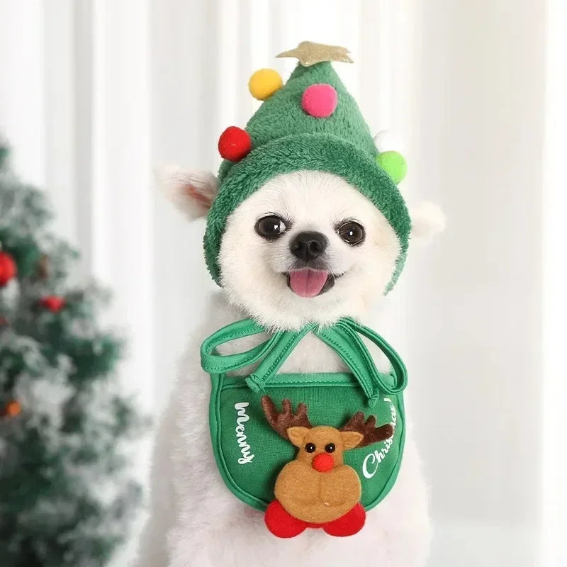 Christmas Pet Hat & Bandana Set – Cute Holiday Costume for Small Dogs & Cats