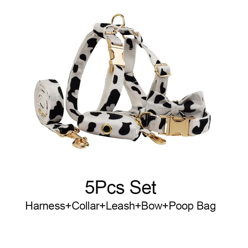 Gray Lattice Personalized Dog Collar, Leash & Harness Set