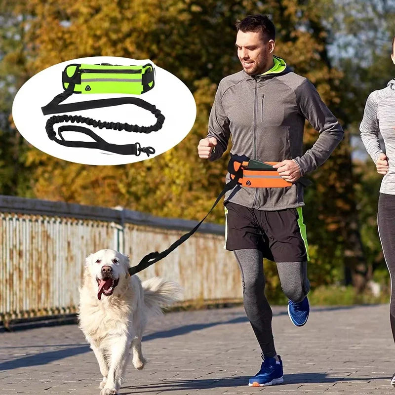 Hands-Free Dog Leash with Waist Bag – Reflective Elastic Running & Walking Leash