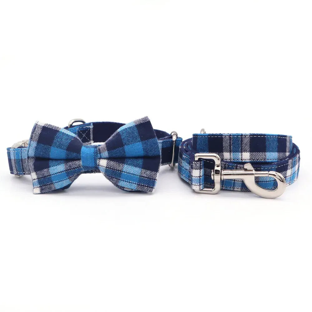 DDPaws  Bowtie Collar / XS Designed Navy Tartan Set [Made-to-Order]