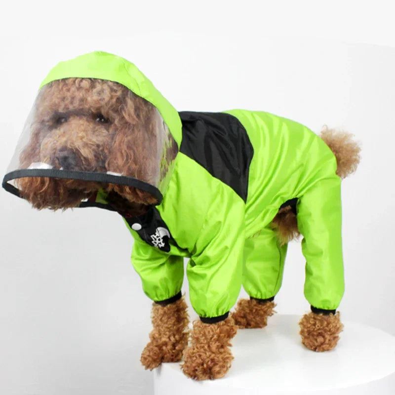 Transparent Hooded Dog Raincoat – Full-Body Waterproof Jumpsuit for All Breeds