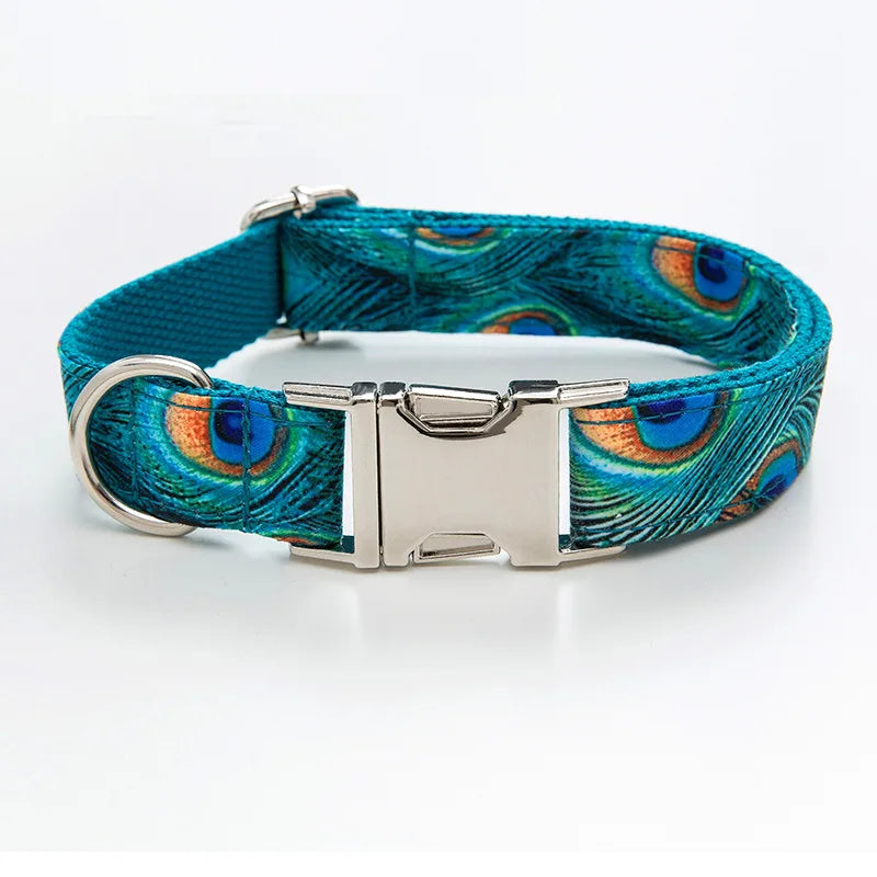 Multi Personalized Print Floral Cotton Adjustable Dog Collars -  Engravable