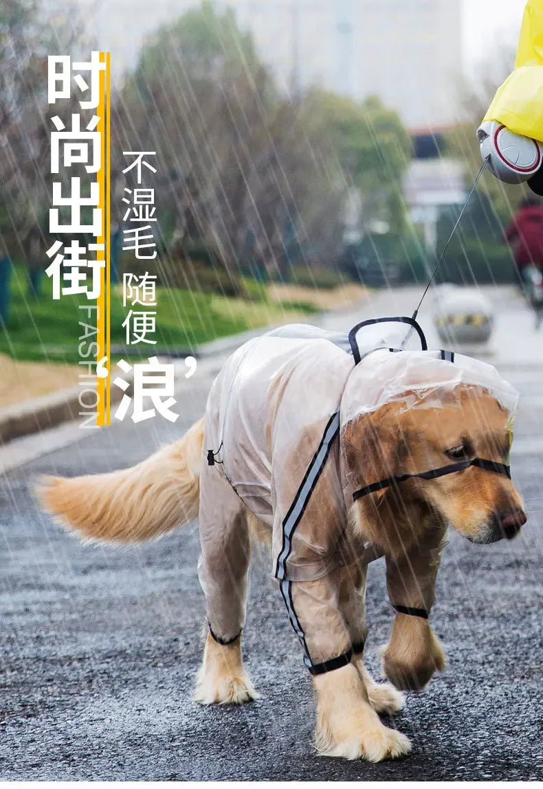 Transparent Hooded Dog Raincoat – Full-Body Waterproof PU Jacket for All Breeds