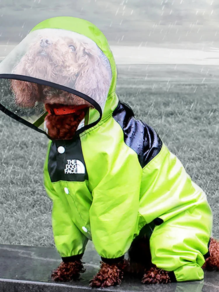 Transparent Hooded Dog Raincoat – Full-Body Waterproof Jumpsuit for All Breeds