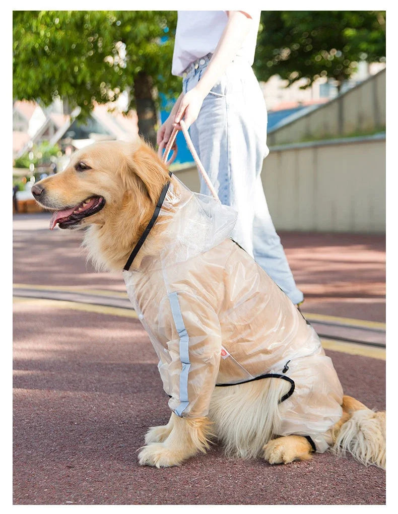 Transparent Hooded Dog Raincoat – Full-Body Waterproof PU Jacket for All Breeds