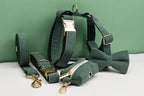 Dark Green Corduroy Personalized Dog Collar, Leash & Harness Set