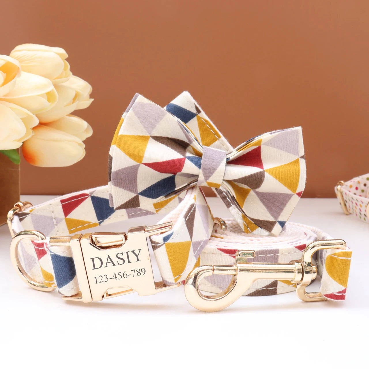 Personalized Dog Collar Bowtie Leash Set