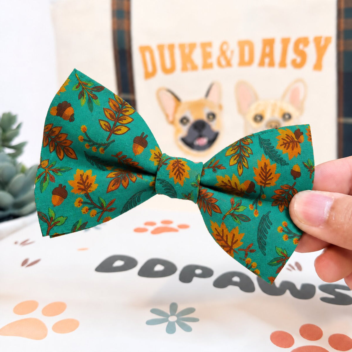 Designed Teal Autumn Leaves Dog Harness Set