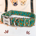 Designed Teal Autumn Leaves Dog Harness Set